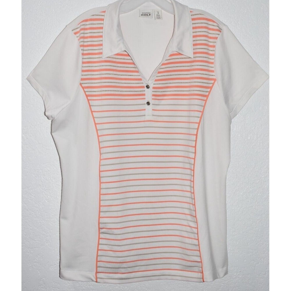 Chicos Zenergy Sz 3 (=XL) Activewear Shirt Stretch Stripe Top Short Slv Golf